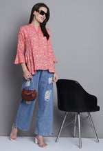 Load image into Gallery viewer, Peach Pure cotton Jaipuri Printed Short Top
