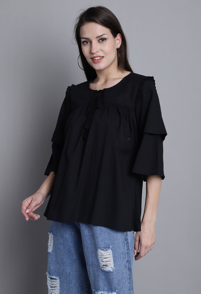 Black Pure cotton Jaipuri Printed Short Top