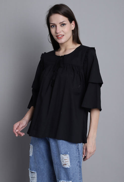 Black Pure cotton Jaipuri Printed Short Top