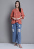 Light Orange Pure cotton Jaipuri Printed Short Top