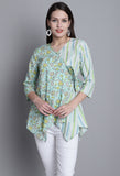 Sea Green Pure cotton Jaipuri Printed Short Top