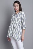 Off White Pure cotton Jaipuri Printed Short Top