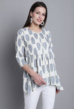 Off White Pure cotton Jaipuri Printed Short Top