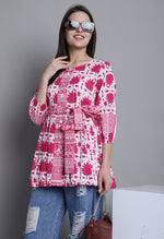 Load image into Gallery viewer, Pink &amp; White Pure cotton Jaipuri Printed Short Top