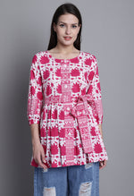 Load image into Gallery viewer, Pink &amp; White Pure cotton Jaipuri Printed Short Top