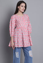 Load image into Gallery viewer, Peach Pure cotton Jaipuri Printed Short Top
