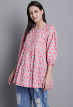 Load image into Gallery viewer, Peach Pure cotton Jaipuri Printed Short Top

