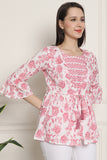 Light Pink & White Pure Cotton Jaipuri Printed Short Top