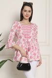 Light Pink & White Pure Cotton Jaipuri Printed Short Top