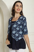 Navy Blue Pure Cotton Jaipuri Printed Short Top