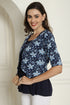 Navy Blue Pure Cotton Jaipuri Printed Short Top