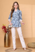 Women Sky Blue Pure Cotton Jaipuri Printed Short Top