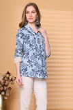 Rajnandini Women Sky Blue Pure Cotton Jaipuri Printed Short Top