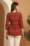 Brown Pure Cotton Block Printed Short Top