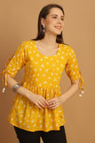 Mustard Pure Cotton Bandhani Printed Short Top