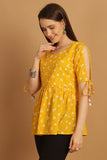 Mustard Pure Cotton Bandhani Printed Short Top