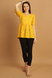 Mustard Pure Cotton Bandhani Printed Short Top