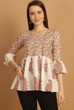 White & Pink Pure Cotton Floral Printed Short Top