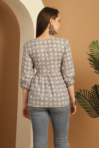 Grey Pure Cotton Floral Printed Short Top