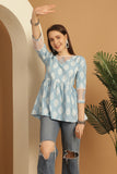 Sky Blue Pure Cotton Block Printed Short Top