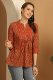 Orange Pure Cotton Floral Printed Short Top