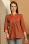 Orange Pure Cotton Floral Printed Short Top