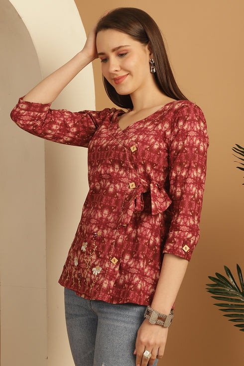 Magenta Pure Cotton Jaipuri Printed Short Top