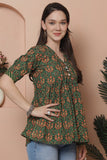 Green Pure Cotton Floral Printed Short Top