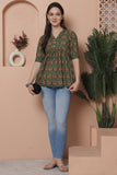 Green Pure Cotton Floral Printed Short Top