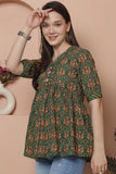 Green Pure Cotton Floral Printed Short Top