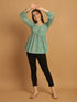 Teal Blue Pure Cotton Geometric Print Short Top