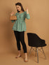 Teal Blue Pure Cotton Geometric Print Short Top