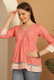 Peach Pure Cotton Bandhani Printed Short Top