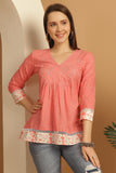 Peach Pure Cotton Bandhani Printed Short Top