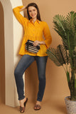 Yellow Pure Cotton Embroidered Short Top