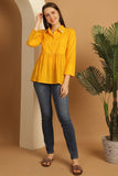 Yellow Pure Cotton Embroidered Short Top