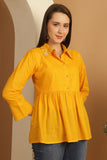 Yellow Pure Cotton Embroidered Short Top