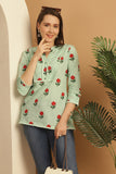 Light Green Pure Cotton Floral Printed Short Top