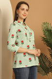 Light Green Pure Cotton Floral Printed Short Top