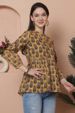 Mustard Pure Cotton Floral Printed Short Top