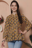 Mustard Pure Cotton Floral Printed Short Top