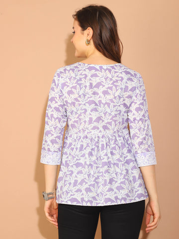 Lavender  Pure Cotton Foil Printed Short Top