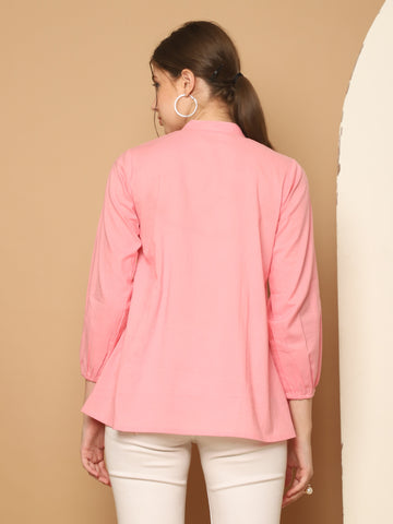 Light Pink Pure Cotton Embroidered Short Top