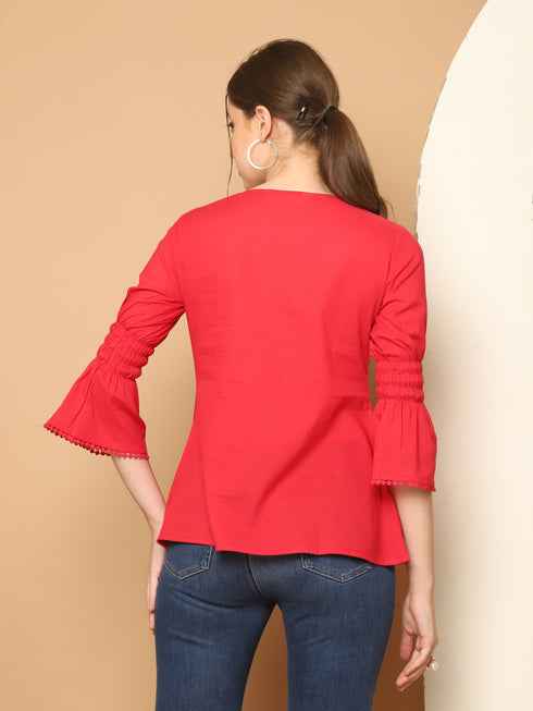 Rani Pink Pure Cotton Embroidered Short Top