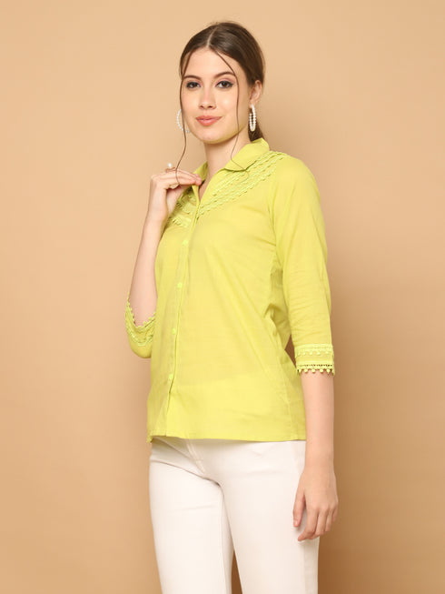 Parrot Green Pure Cotton Solid Short Top