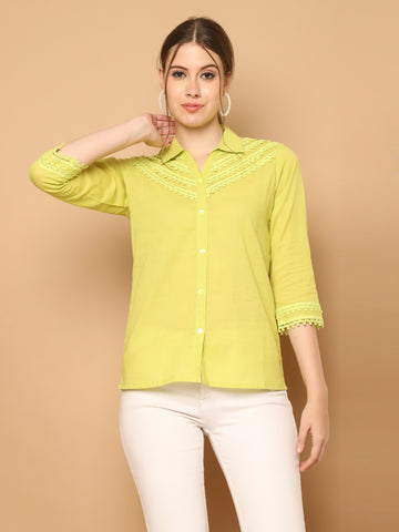 Parrot Green Pure Cotton Solid Short Top