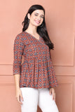 Orange Pure Cotton Floral Printed Short Top