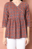 Orange Pure Cotton Floral Printed Short Top