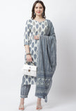 Pure Cambric Cotton Printed Kurta Set With Dupatta