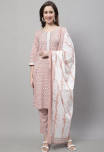 Load image into Gallery viewer, Light Brown Pure Cotton Jaipuri Printed Kurta Set With Dupatta